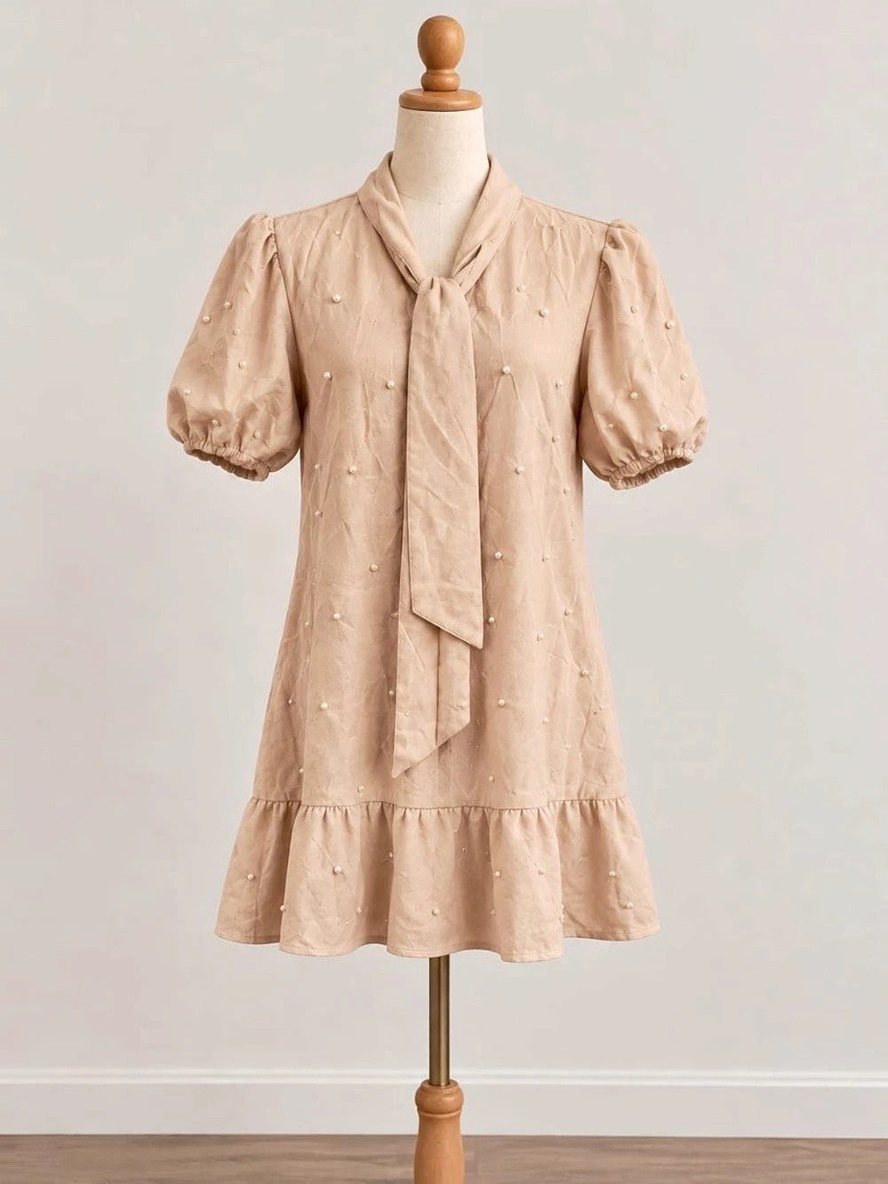 SHEIN Pearl Embellished Tie-Neck Mini Dress Size Medium
